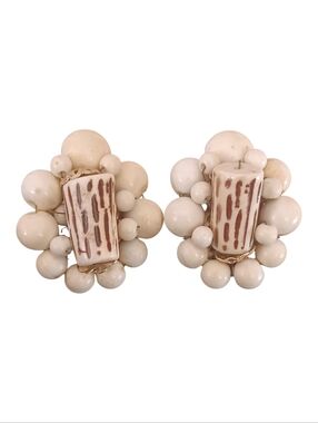 Vintage Japan Cluster Faux Bamboo & Glass Clip-On Earrings 💫